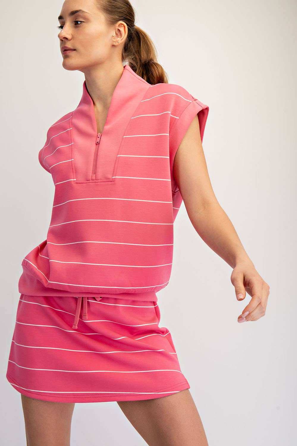 Rae Mode - MODAL SCUBA STRIPE LUXE V-NECK SLEEVELESS TOP: Brink Pink/Cream / S-M-L(2-2-2)