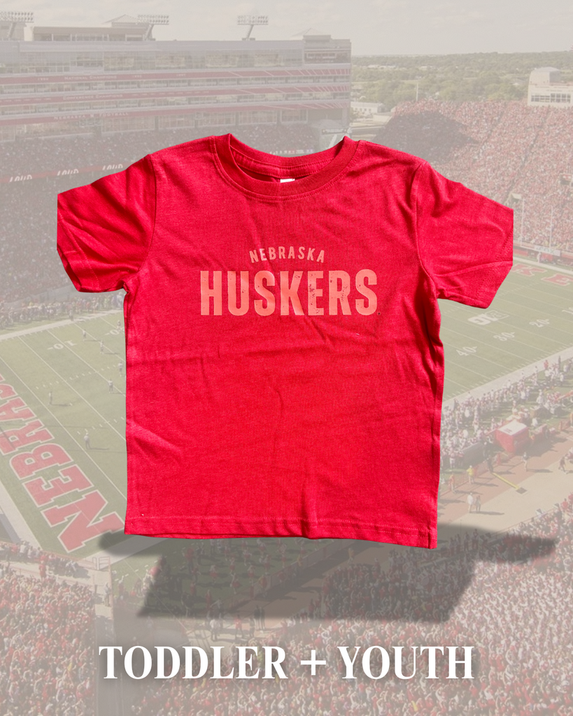 RED NEBRASKA HUSKERS TRANSFER DESIGN -  RED TEE (TODDLER + YOUTH)