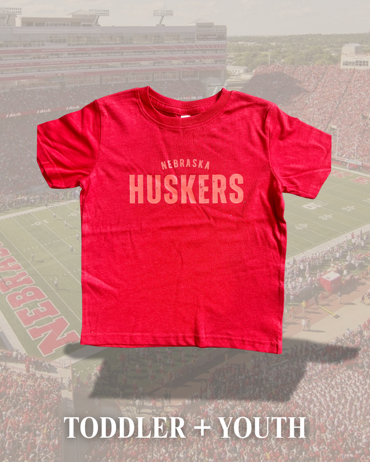 RED NEBRASKA HUSKERS TRANSFER DESIGN -  RED TEE (TODDLER + YOUTH)