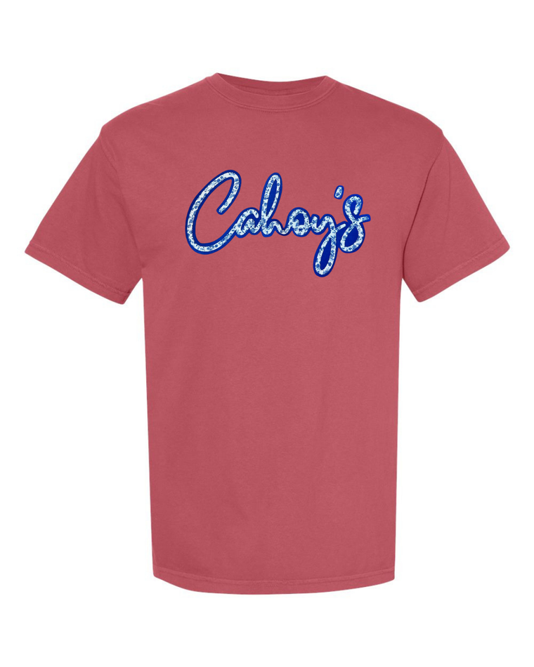 BLUE FLORAL/BLUE CAHOY'S - CRIMSON TEE (YOUTH + ADULT)