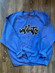 CURSIVE WILDCATS - BLUE GILDAN CREW - YOUTH + ADULT