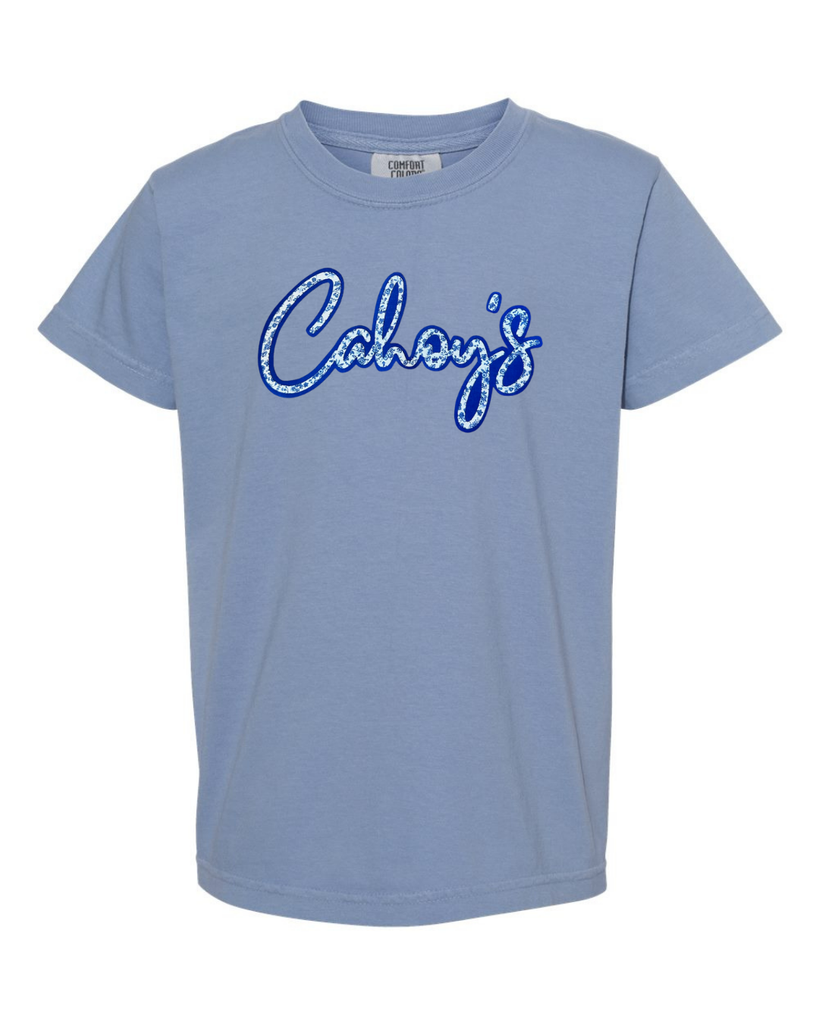 BLUE FLORAL/BLUE CAHOY'S - WASHED BLUE TEE (YOUTH + ADULT)