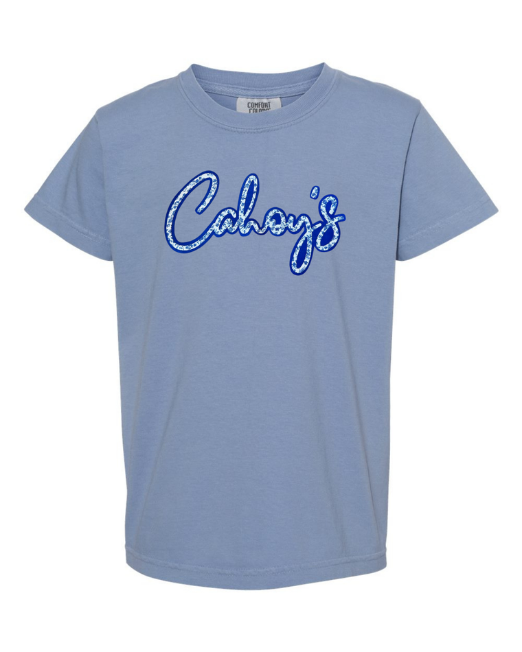 BLUE FLORAL/BLUE CAHOY'S - WASHED BLUE TEE (YOUTH + ADULT)