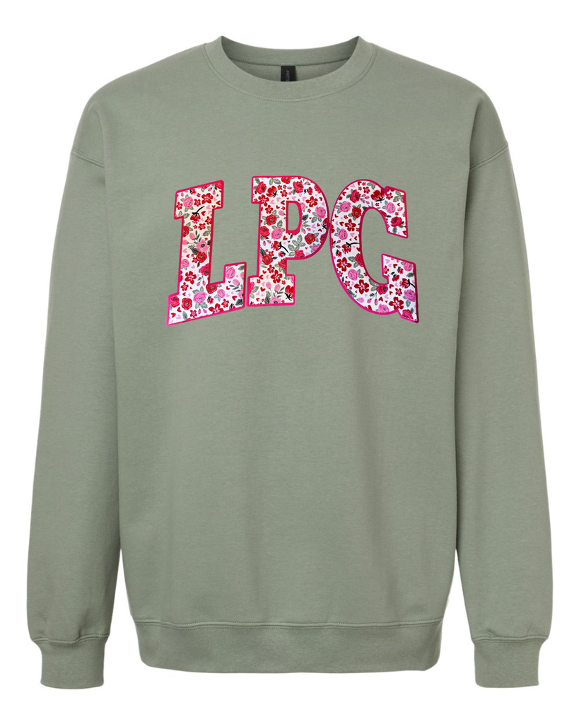 LPG - (PINK/RED ROSES FLORAL / HOT PINK) - SAGE CREWNECK