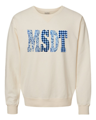 BLUE FLORAL + NAVY GINGHAM MSDT - IVORY COMFORTWASH CREW