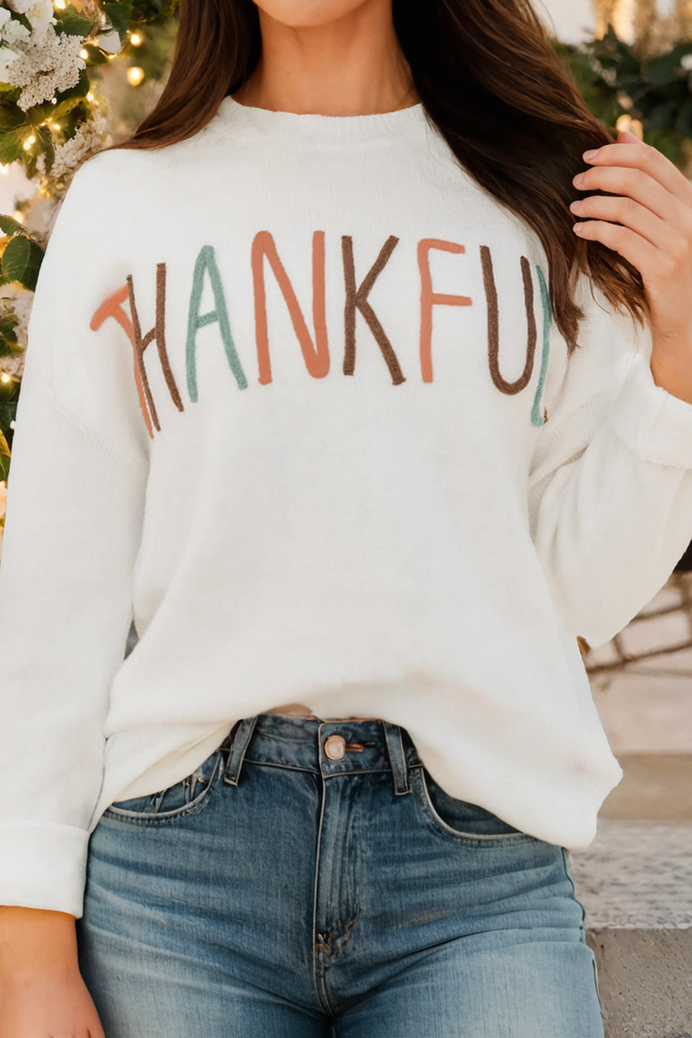 Little Daisy Closet - LDC Thankful Ivory Embroidered Sweater: White / S