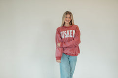 VARSITY WHITE HUSKERS - INSIDE OUT RED CREWNECK