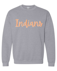 CURSIVE ORANGE/WHITE GINGHAM INDIANS - SPORT GREY GILDAN CREW - YOUTH + ADULT