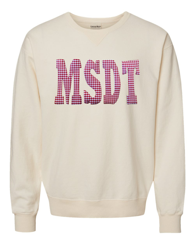 RED GINGHAM MSDT - IVORY COMFORTWASH CREW