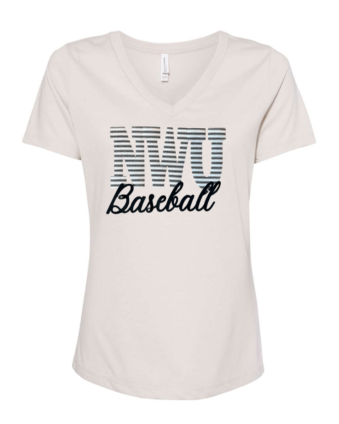 NWU BASEBALL (BLACK/WHITE STRIPE + BLACK) - HEATHER DUST V NECK TEE