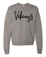 TALL CURSIVE BLACK VIKINGS - GREY COMFORTWASH CREW