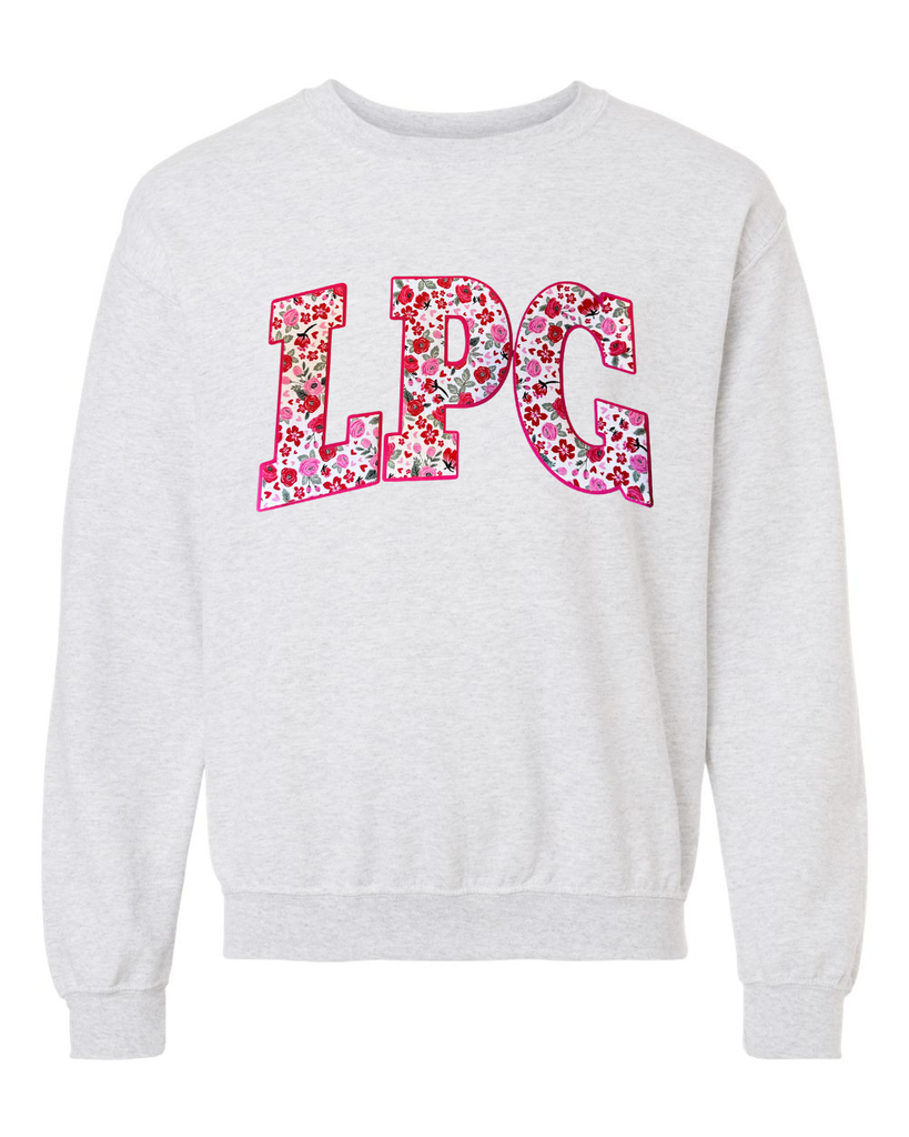 LPG - (PINK/RED ROSES FLORAL / HOT PINK) - ASH GREY CREWNECK