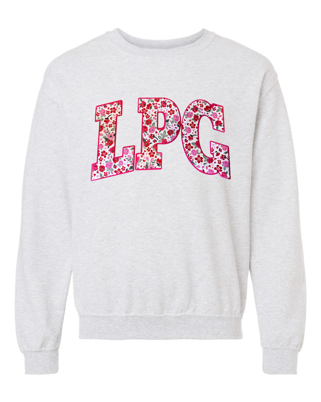 LPG - (PINK/RED ROSES FLORAL / HOT PINK) - ASH GREY CREWNECK