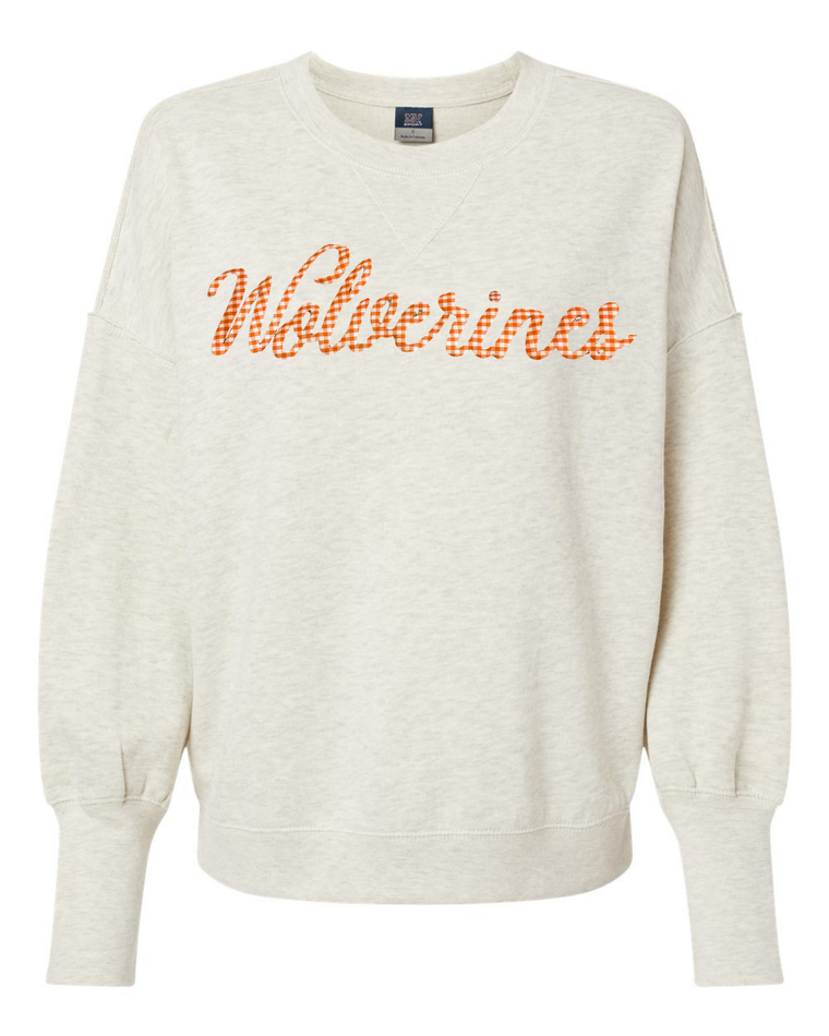 ORANGE GINGHAM WOLVERINES - OATMEAL SUEDED CREW