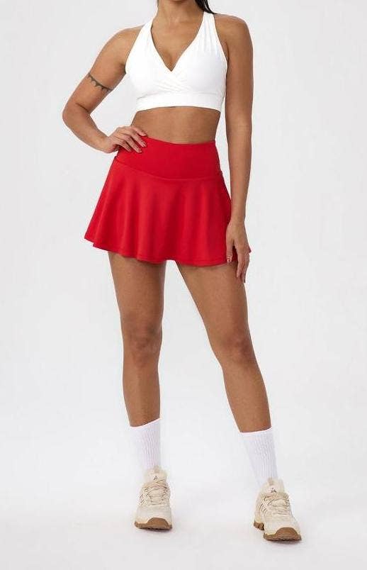 Active by Anna-Kaci - High Waist Athletic Skort Built In Shorts Pocket: Red / XL