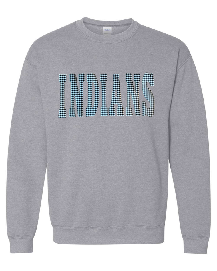 VARSITY BLACK/WHITE GINGHAM INDIANS - SPORT GREY GILDAN CREW - YOUTH + ADULT