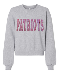 RED GINGHAM PATRIOTS - GREY CROP FLEECE CREW