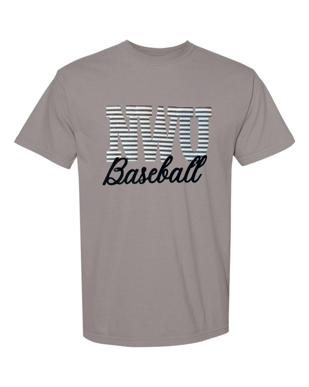 NWU BASEBALL (BLACK/WHITE STRIPE + BLACK) - GREY COMFORT COLORS TEE
