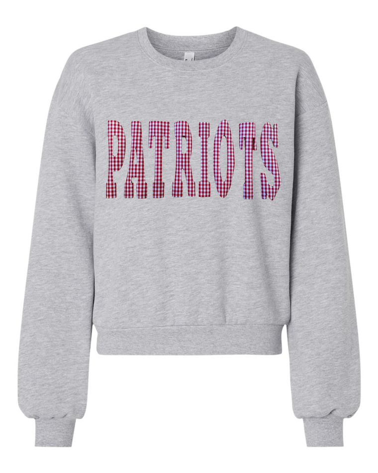 RED GINGHAM PATRIOTS - GREY CROP FLEECE CREW