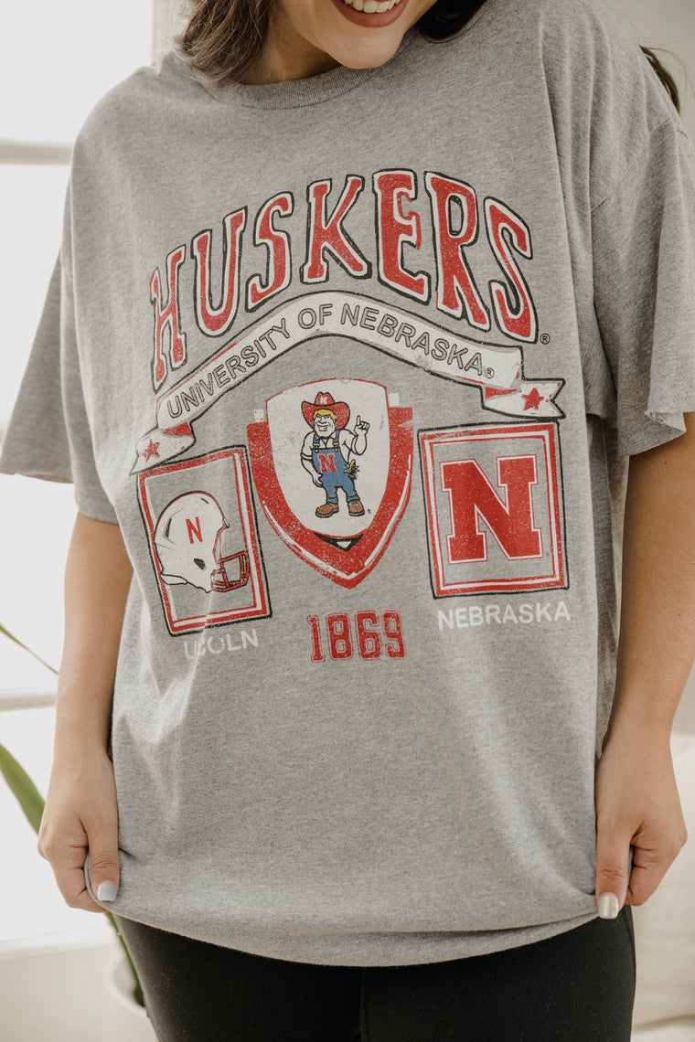 LivyLu - Nebraska Huskers Prep Patch Gray Thrifted Tee: M