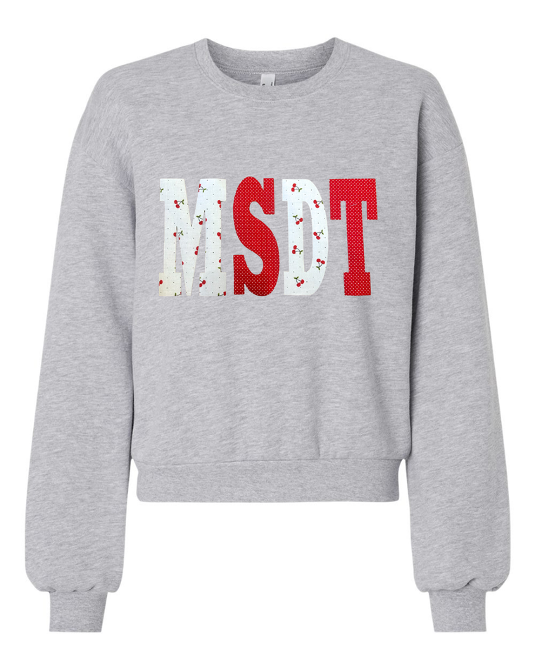 CHERRY + RED POLKA DOT MSDT - GREY CROP FLEECE CREW