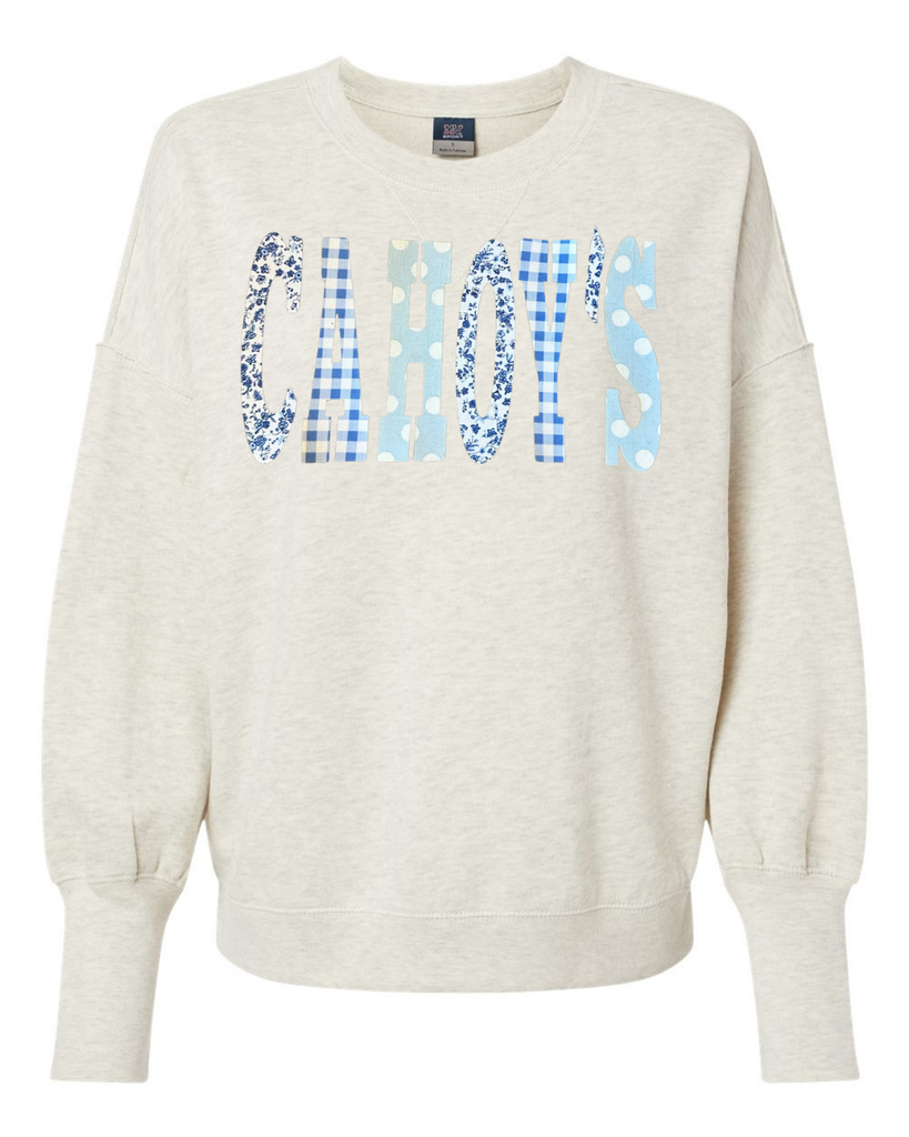 PATCHWORK CAHOY'S - OATMEAL SUEDED CREW