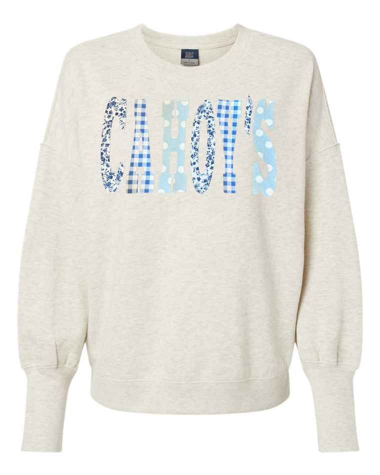 PATCHWORK CAHOY'S - OATMEAL SUEDED CREW