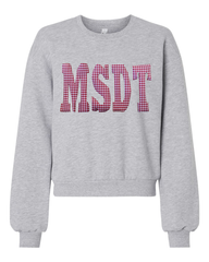 RED GINGHAM MSDT - GREY CROP FLEECE CREW