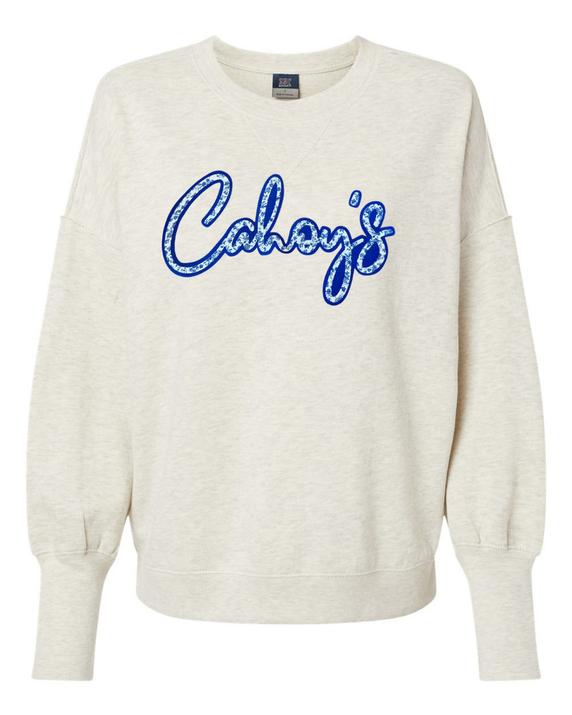 BLUE FLORAL/BLUE CAHOY'S - OATMEAL SUEDED CREW