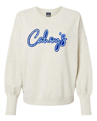 BLUE FLORAL/BLUE CAHOY'S - OATMEAL SUEDED CREW