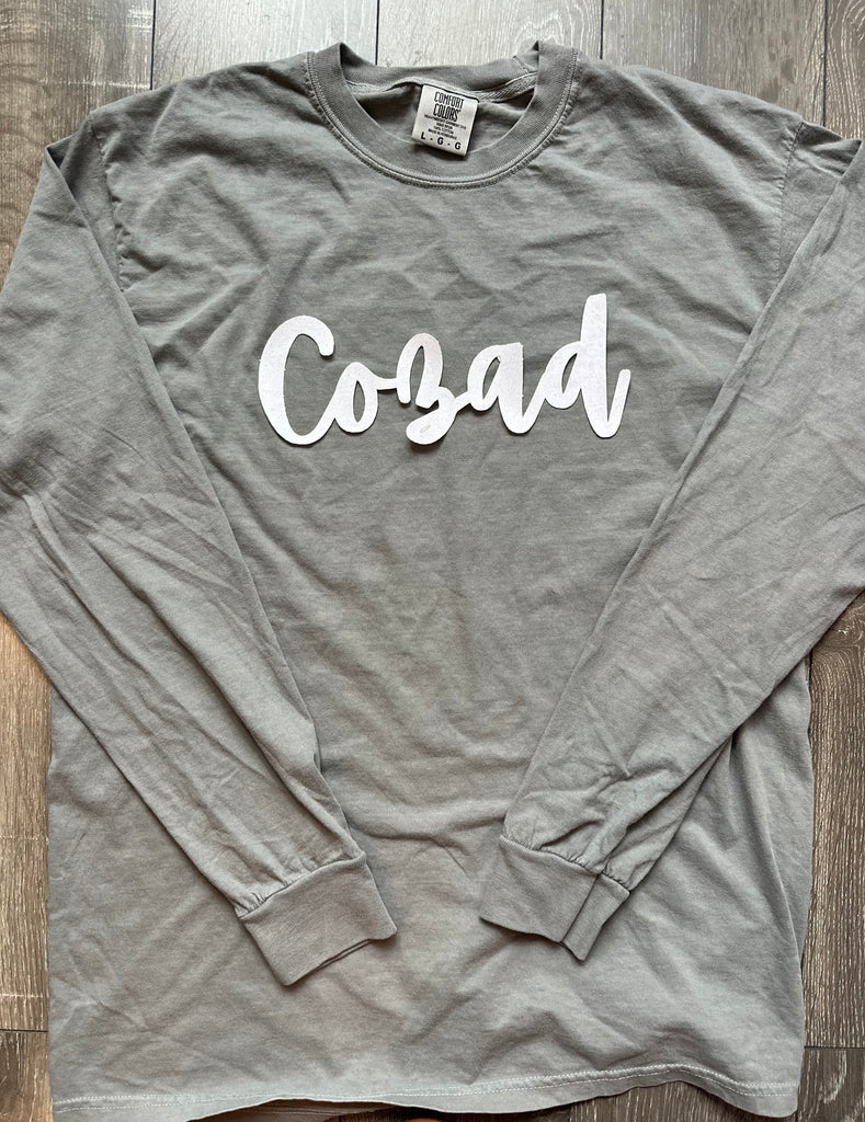 CURSIVE WHITE SPARKLE COZAD - LIGHT GREY COMFORT COLORS LONG SLEEVE TEE
