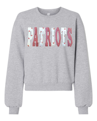 CHERRY + RED GINGHAM PATRIOTS - GREY CROP FLEECE CREW