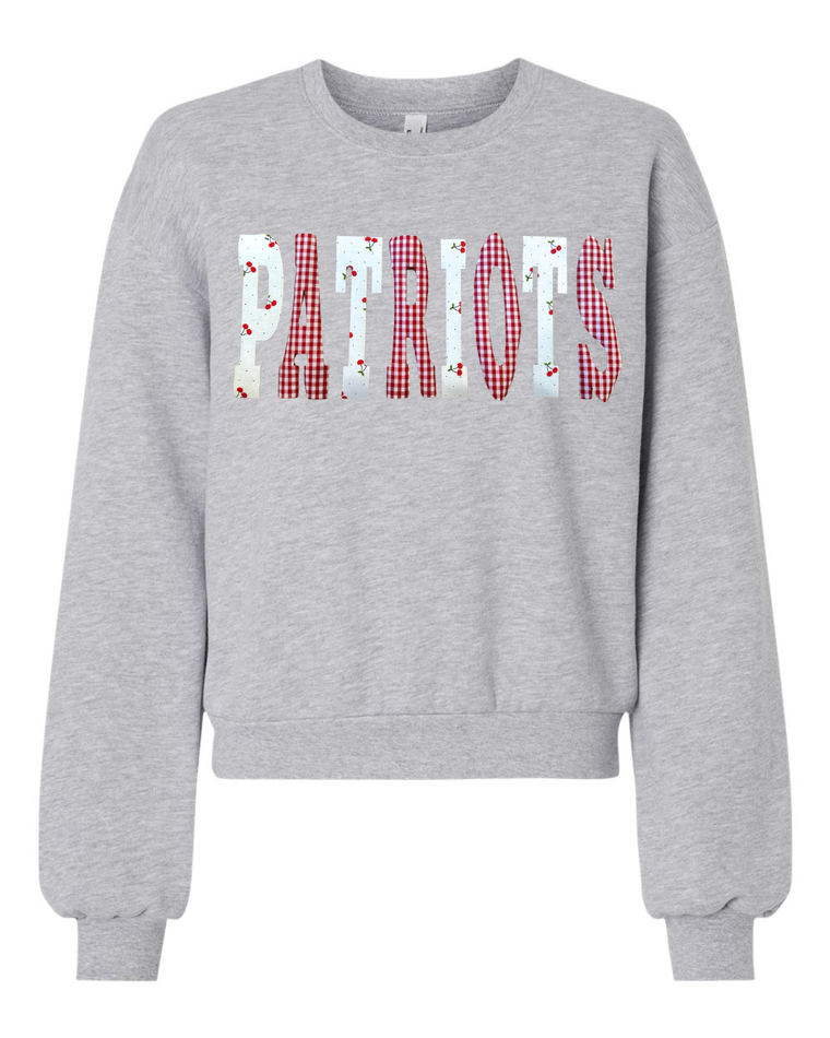 CHERRY + RED GINGHAM PATRIOTS - GREY CROP FLEECE CREW
