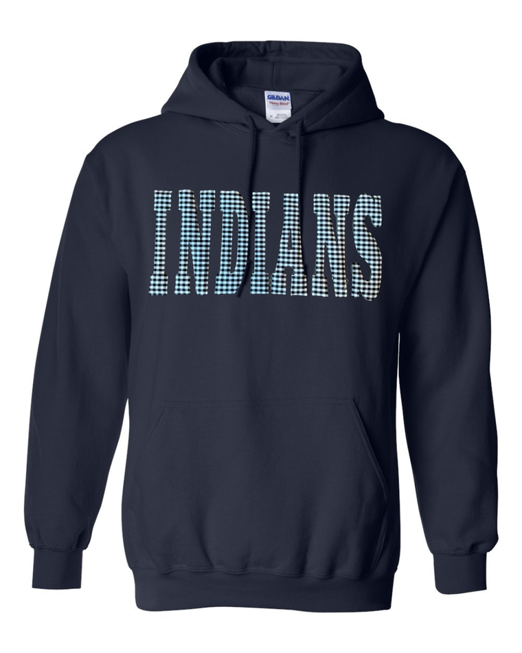 VARSITY BLACK/WHITE GINGHAM INDIANS - BLACK GILDAN HOODIE - YOUTH + ADULT