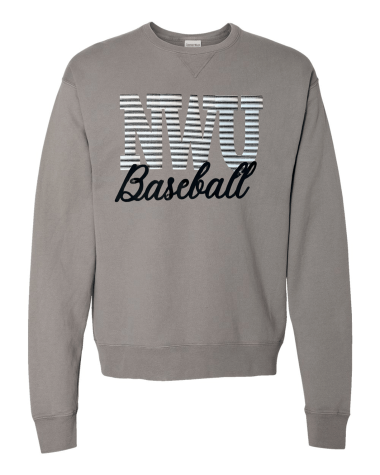 NWU BASEBALL (BLACK/WHITE STRIPE + BLACK) - GREY COMFORTWASH CREW