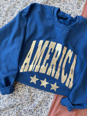 SILVER METALLIC AMERICA W/ 3 STARS - BLUE CREWNECK