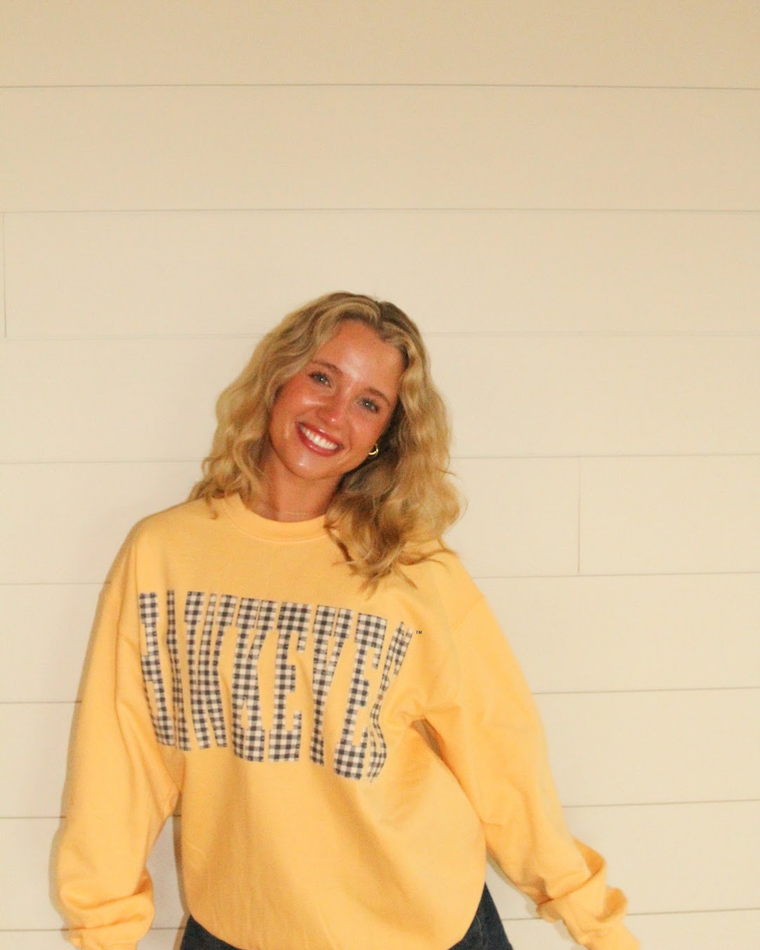 GINGHAM HAWKEYES - BUTTER YELLOW CREW