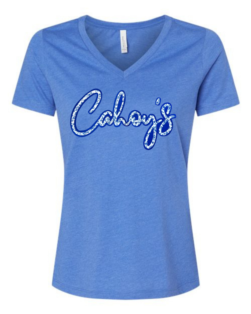 BLUE FLORAL/BLUE CAHOY'S  - BLUE WOMENS V-NECK