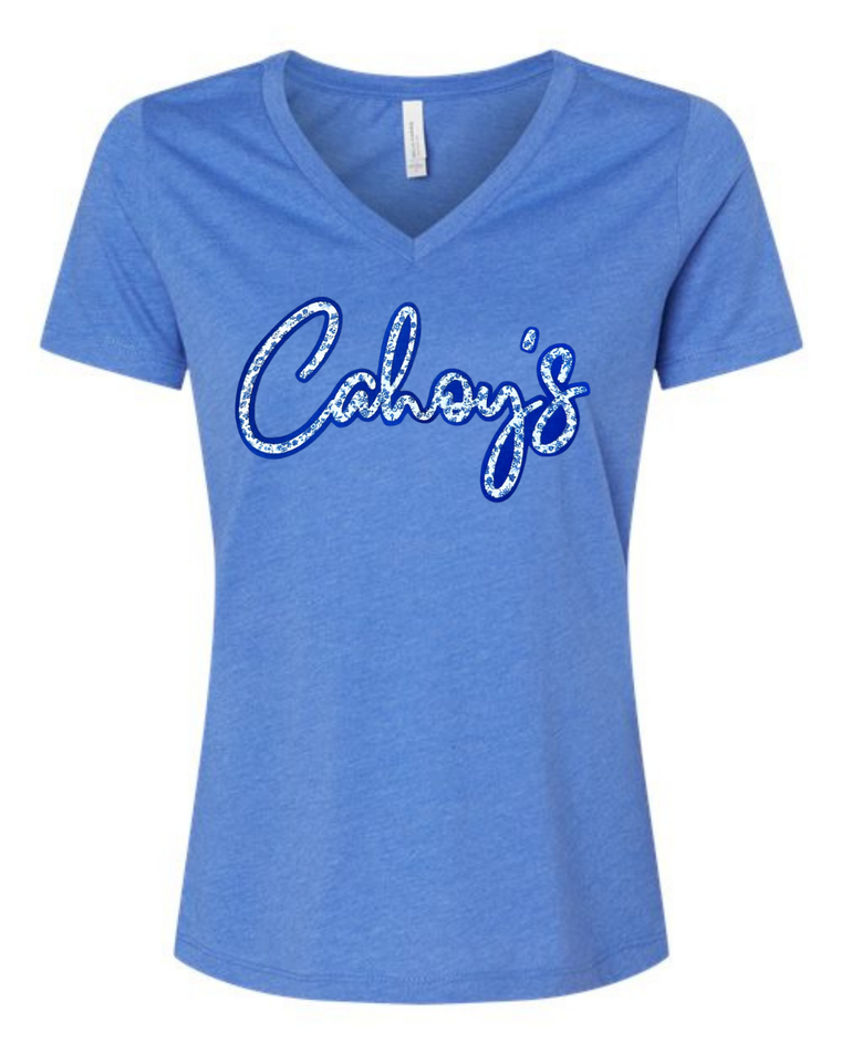 BLUE FLORAL/BLUE CAHOY'S  - BLUE WOMENS V-NECK