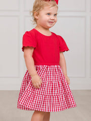 RuffleButts + RuggedButts - Girls Classic Red Gingham Short Sleeve Tiered Dress
: Red / 2T