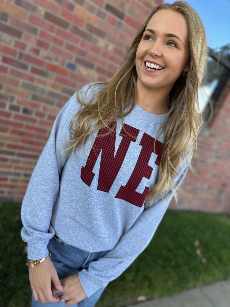 RED/BLACK GINGHAM NE - SPORT GRAY CREWNECK