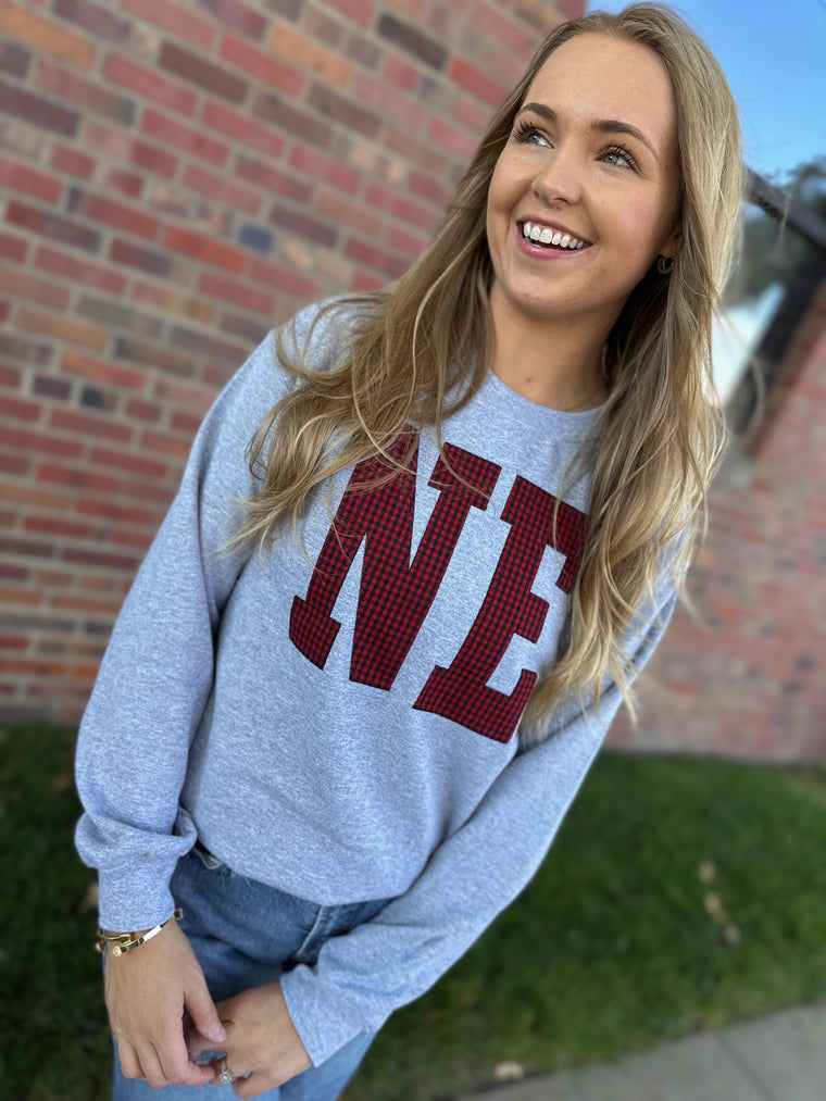 RED/BLACK GINGHAM NE - SPORT GRAY CREWNECK