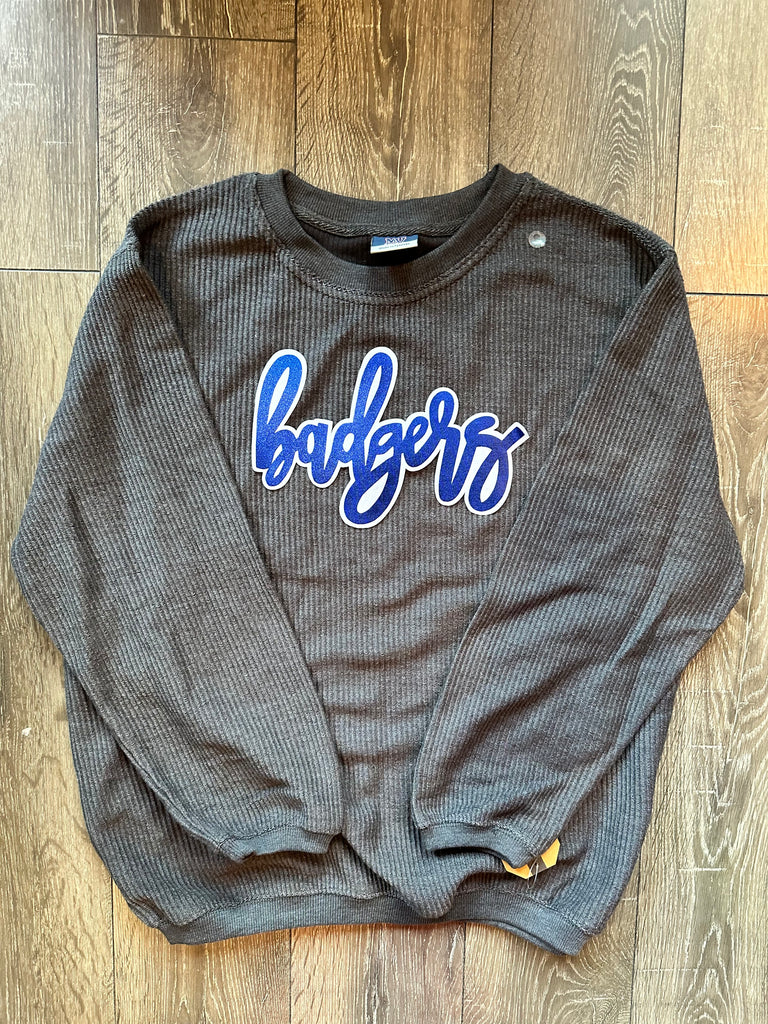 CURSIVE BADGERS - GREY RIBBED CREW