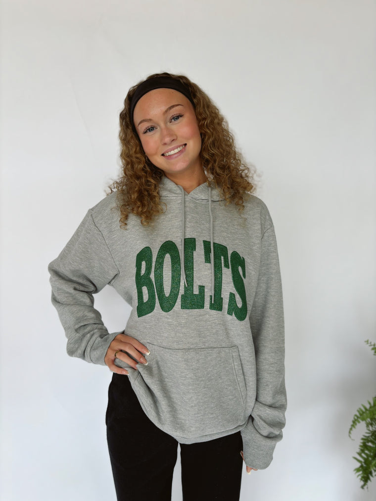 VARSITY GREEN SPARKLE BOLTS - GREY SPONGE HOODIE