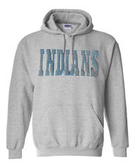 VARSITY BLACK/WHITE GINGHAM INDIANS - GREY GILDAN HOODIE - YOUTH + ADULT