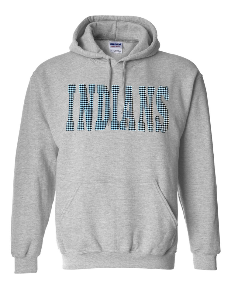 VARSITY BLACK/WHITE GINGHAM INDIANS - GREY GILDAN HOODIE - YOUTH + ADULT