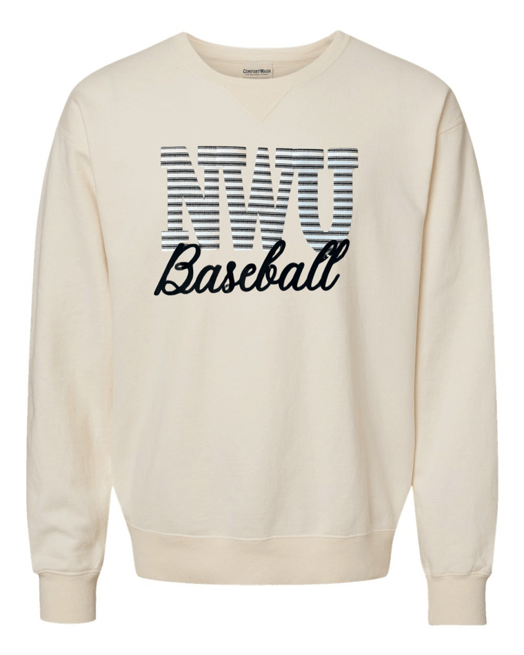 NWU BASEBALL (BLACK/WHITE STRIPE + BLACK) - IVORY COMFORTWASH CREW