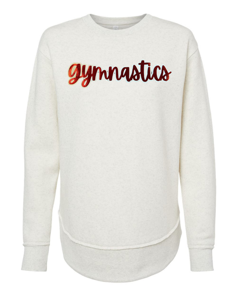 RED METALLIC/WHITE GYMNASTICS - NATURAL HEATHER WOMENS FLEECE LONG CREW