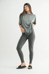 Mono B - Brushed Hacci Oversized Boyfriend Tee: 2TONE GREY / S:M:L (2:2:2)