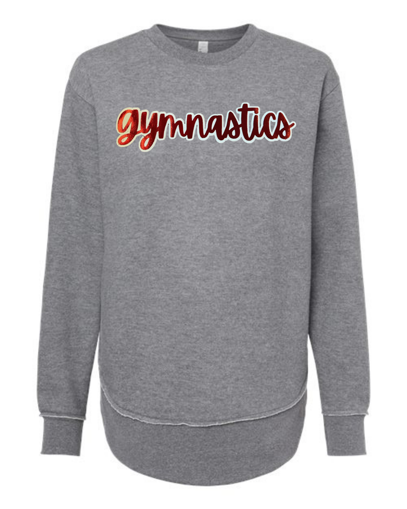 RED METALLIC/WHITE GYMNASTICS - GREY WOMENS FLEECE LONG CREW